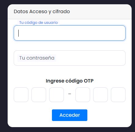 Acesso com duplo fator · código de usuário, senha e OTP de 6 dígitos